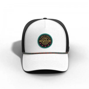 New Design Fashion Trucker Hat Custom Patch Breathable 5 Panel Curved Brim Baseball Cap With Rope